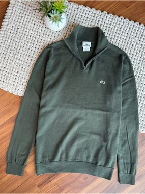 Lacoste | Men’s Zip Up High-Neck Cotton Sweater in Forest Green | X-Large